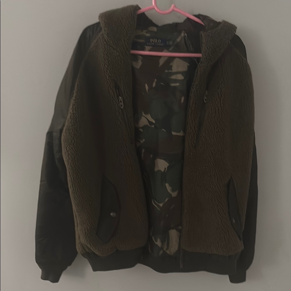 Ralph Lauren Olive Sherpa Jacket with Camouflage Interior